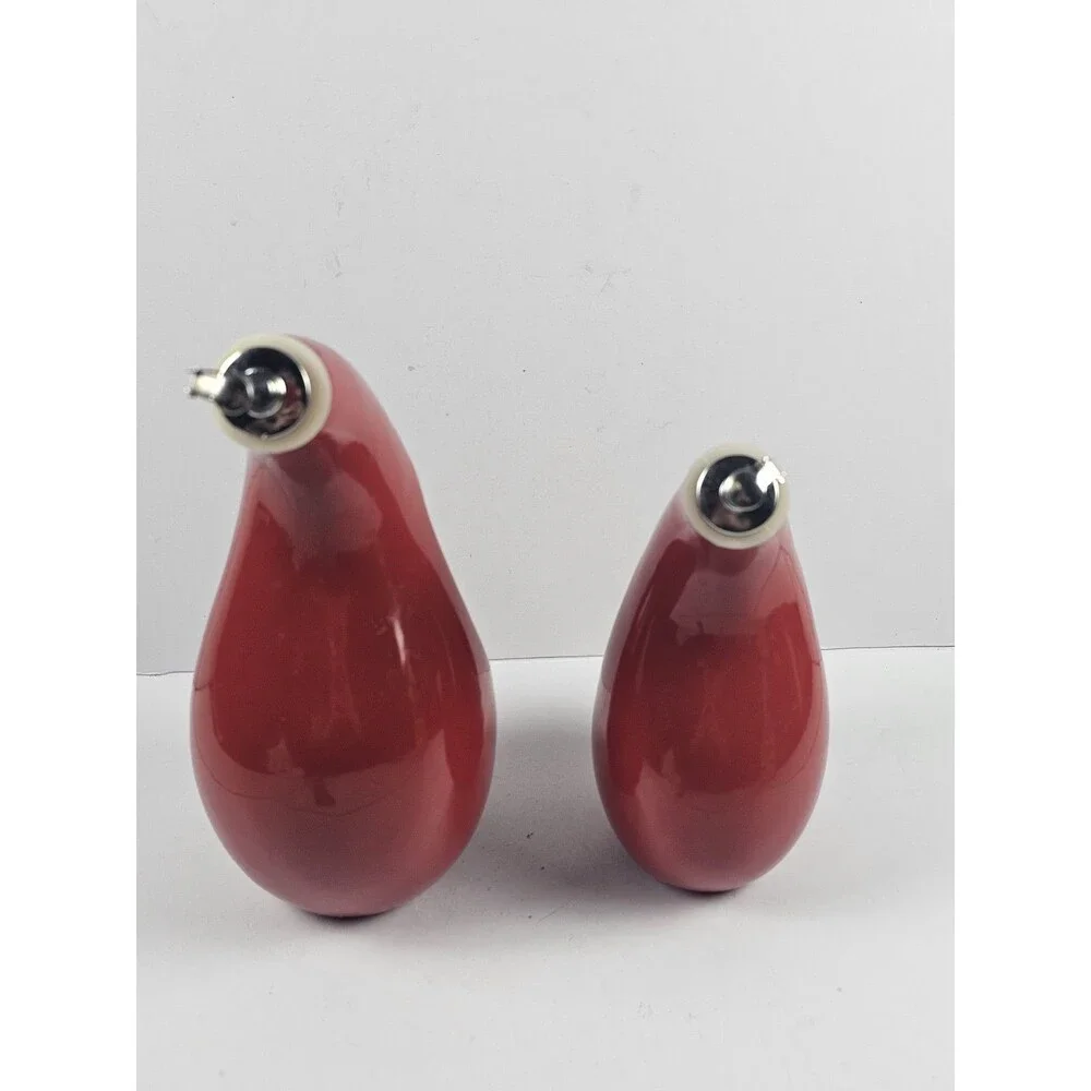 Rachael Ray Red EVOO Oil & Vinegar Dispenser Set Ceramic Cruet Pair
